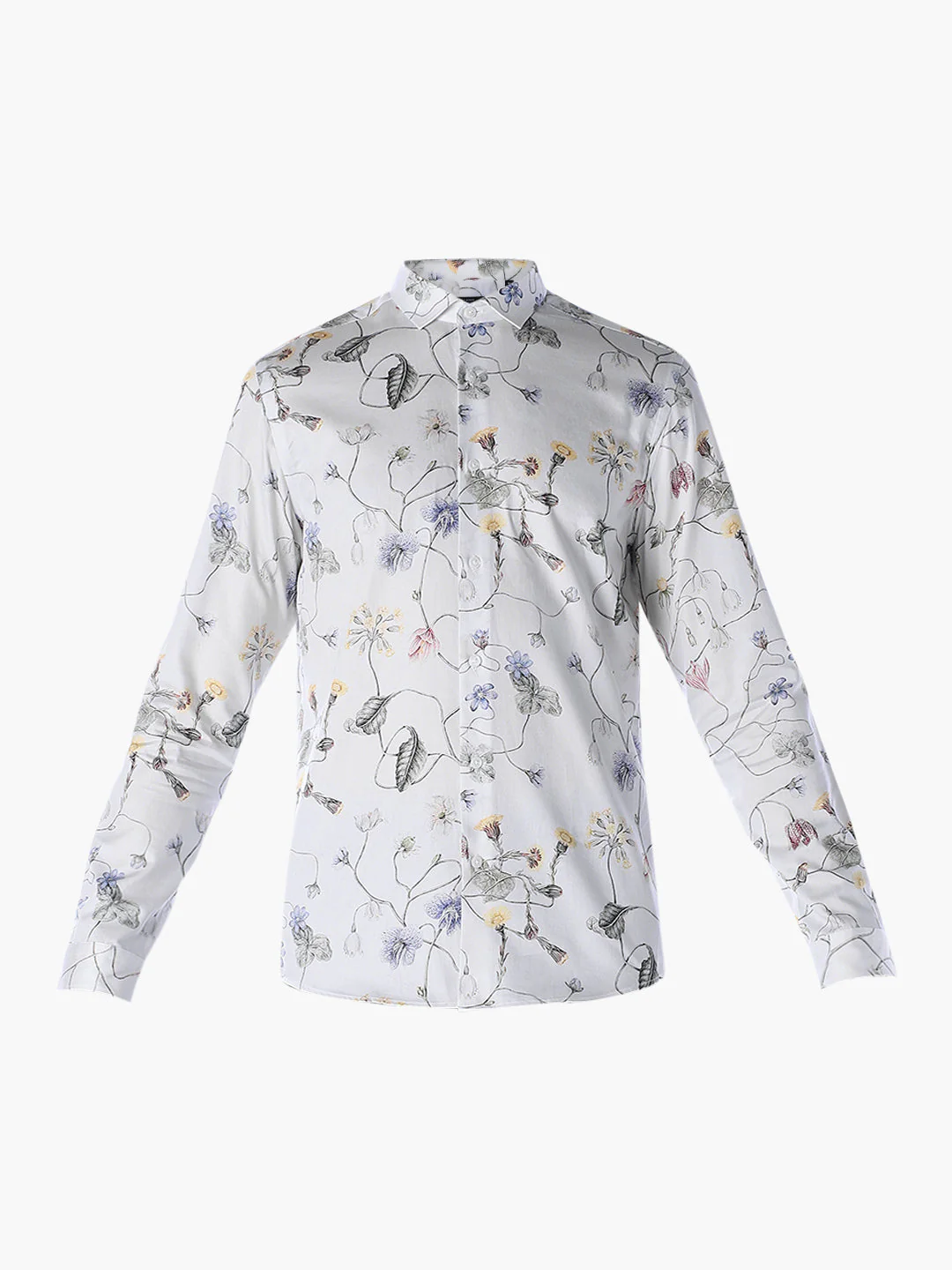 Floral Cotton Slim Fit Shirt - White - Image 7
