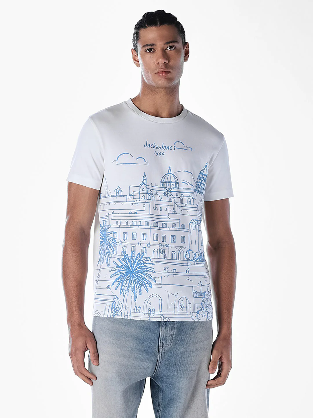 White Printed Cotton T-shirt - Image 2