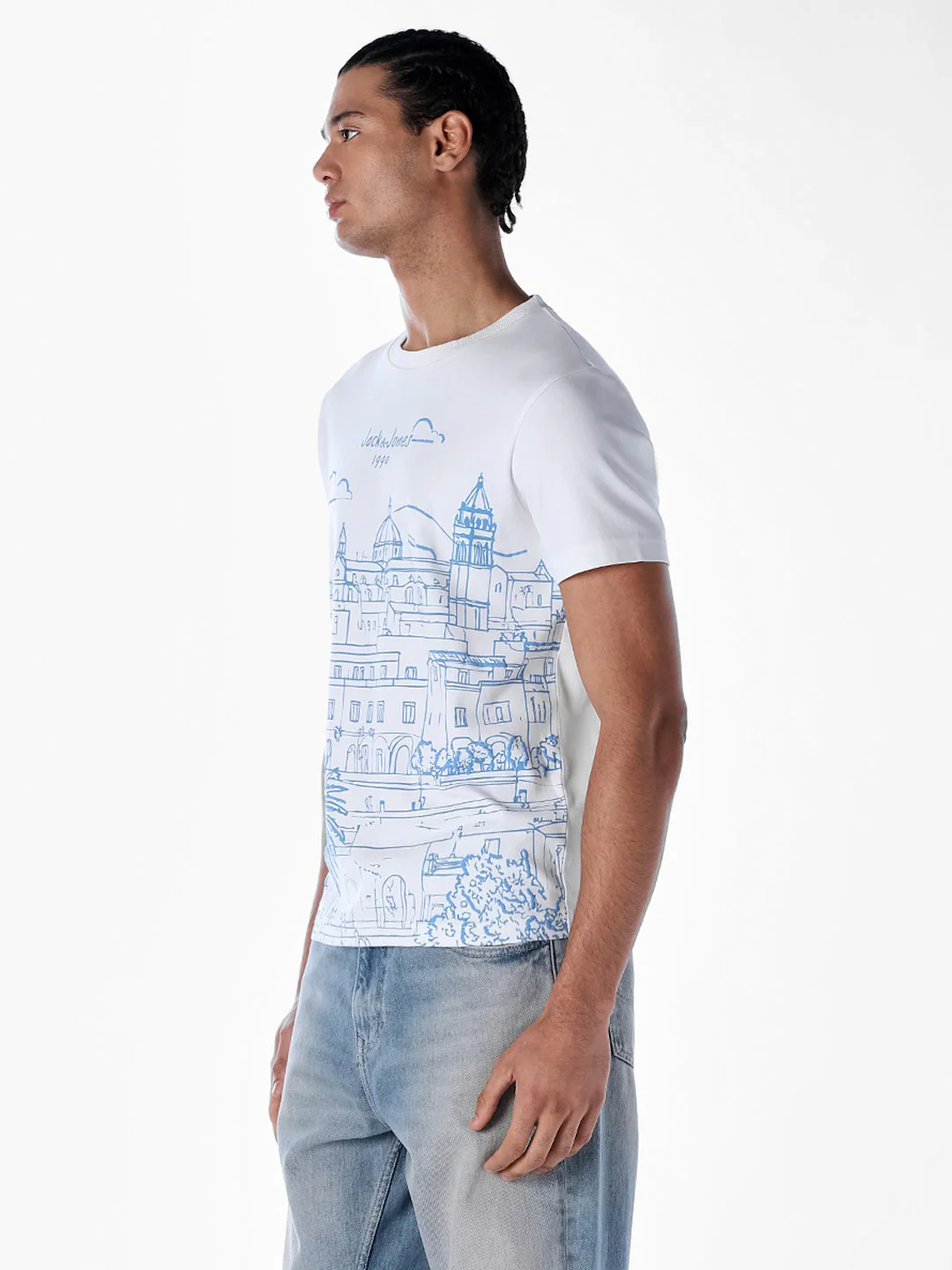 White Printed Cotton T-shirt - Image 3