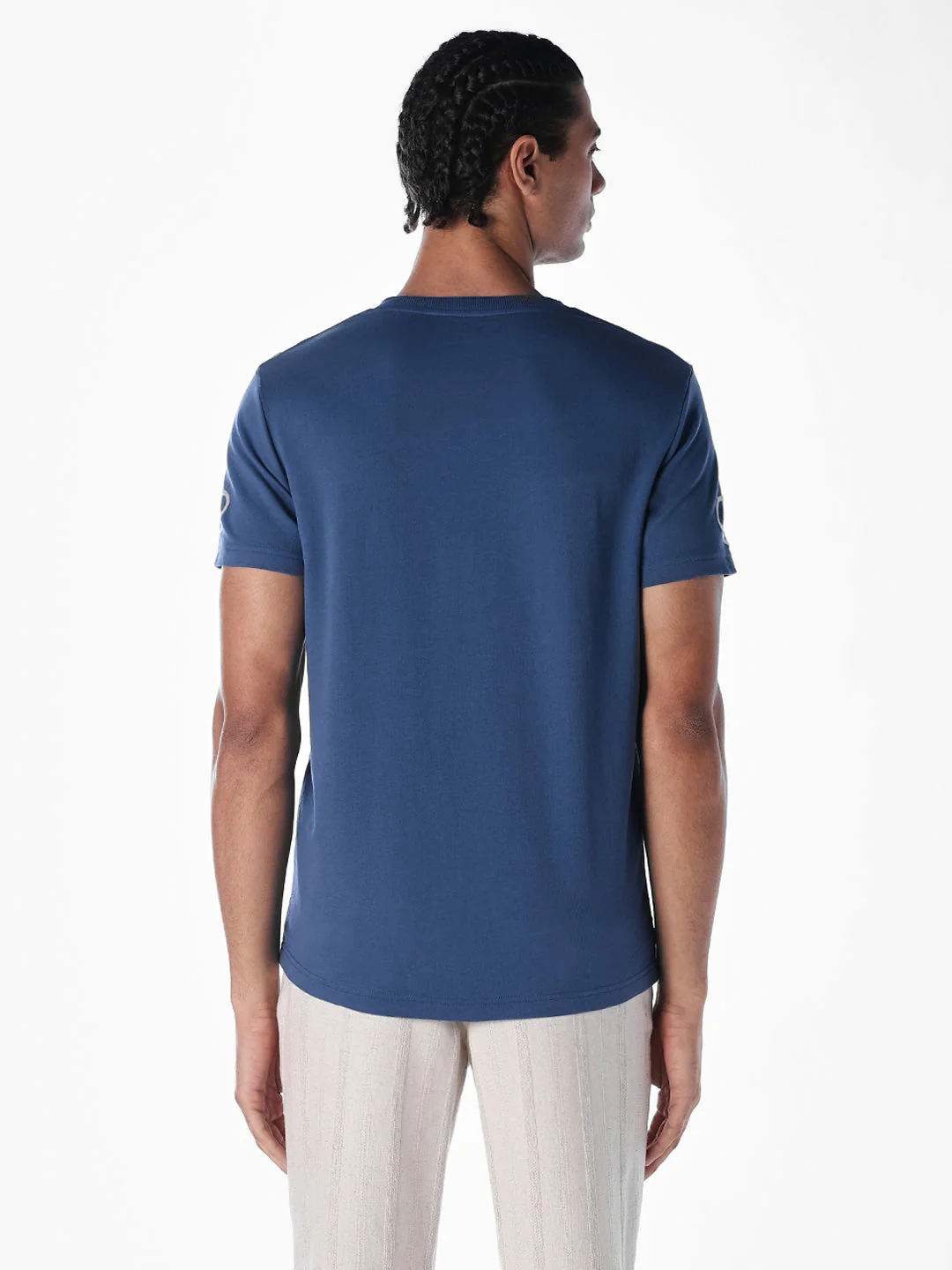 Dark Blue Printed Cotton T-shirt - Image 4