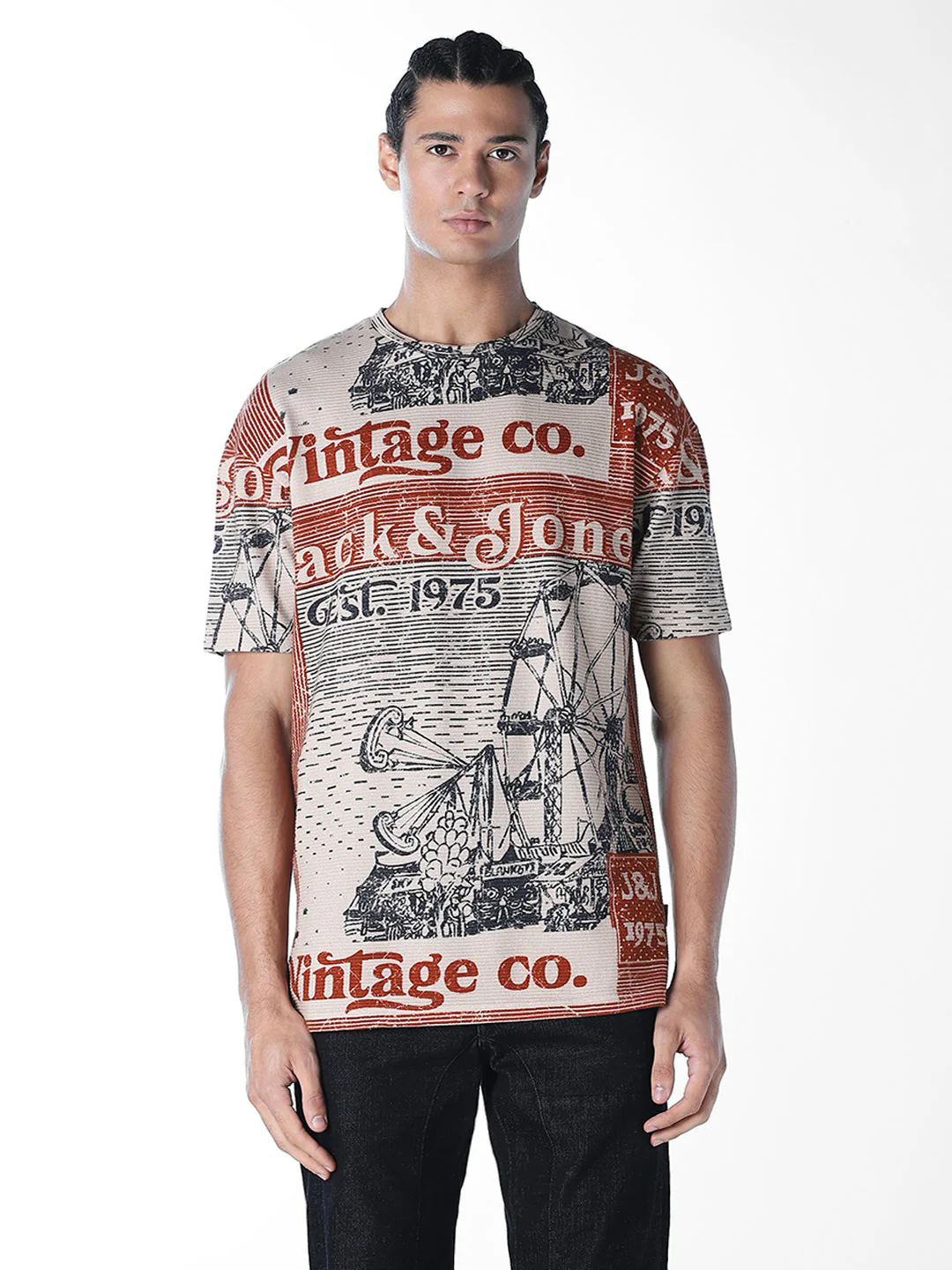 Beige Printed Cotton T-shirt - Image 2