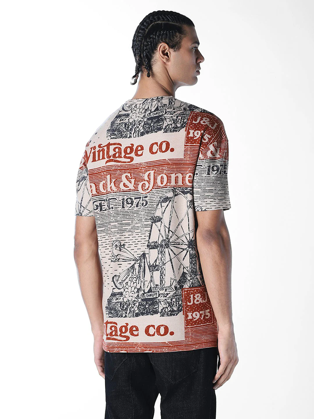 Beige Printed Cotton T-shirt - Image 4