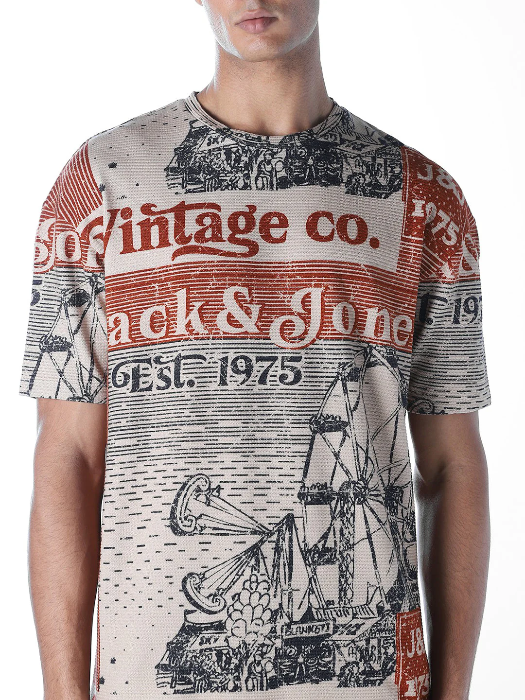 Beige Printed Cotton T-shirt - Image 5