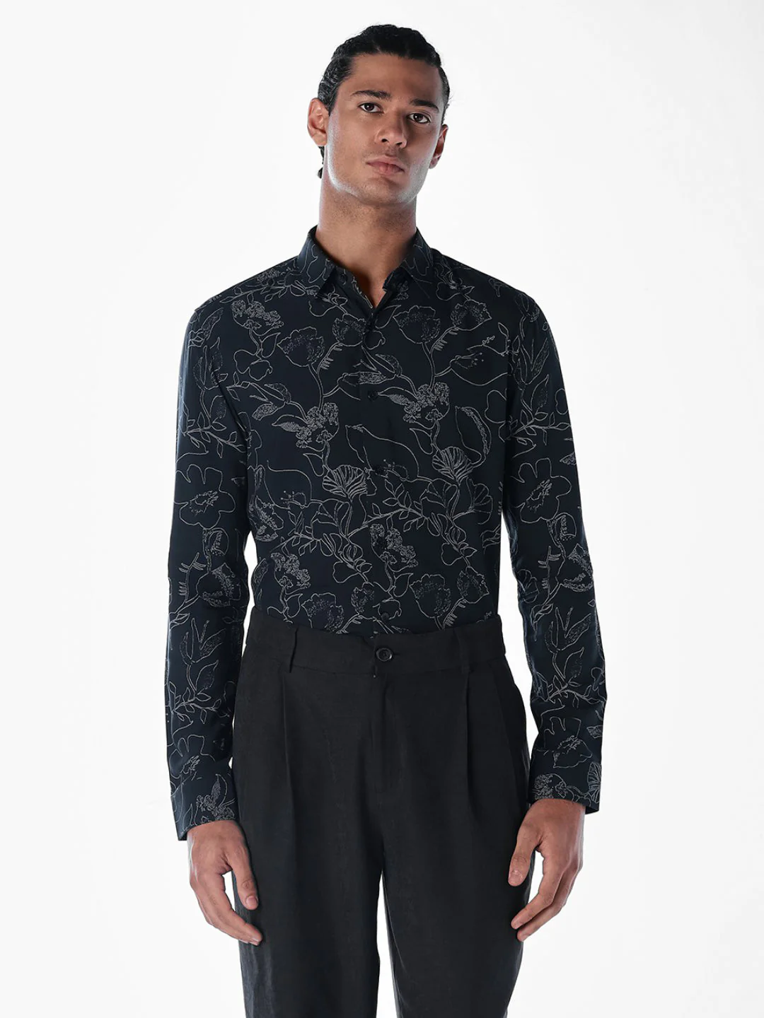 Black Printed Cotton Shirt - Image 2
