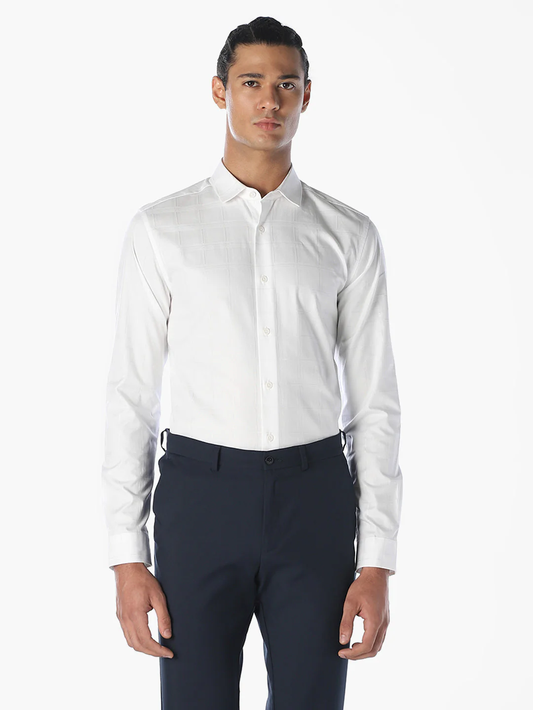 White Jacquard Check Shirt - Image 2