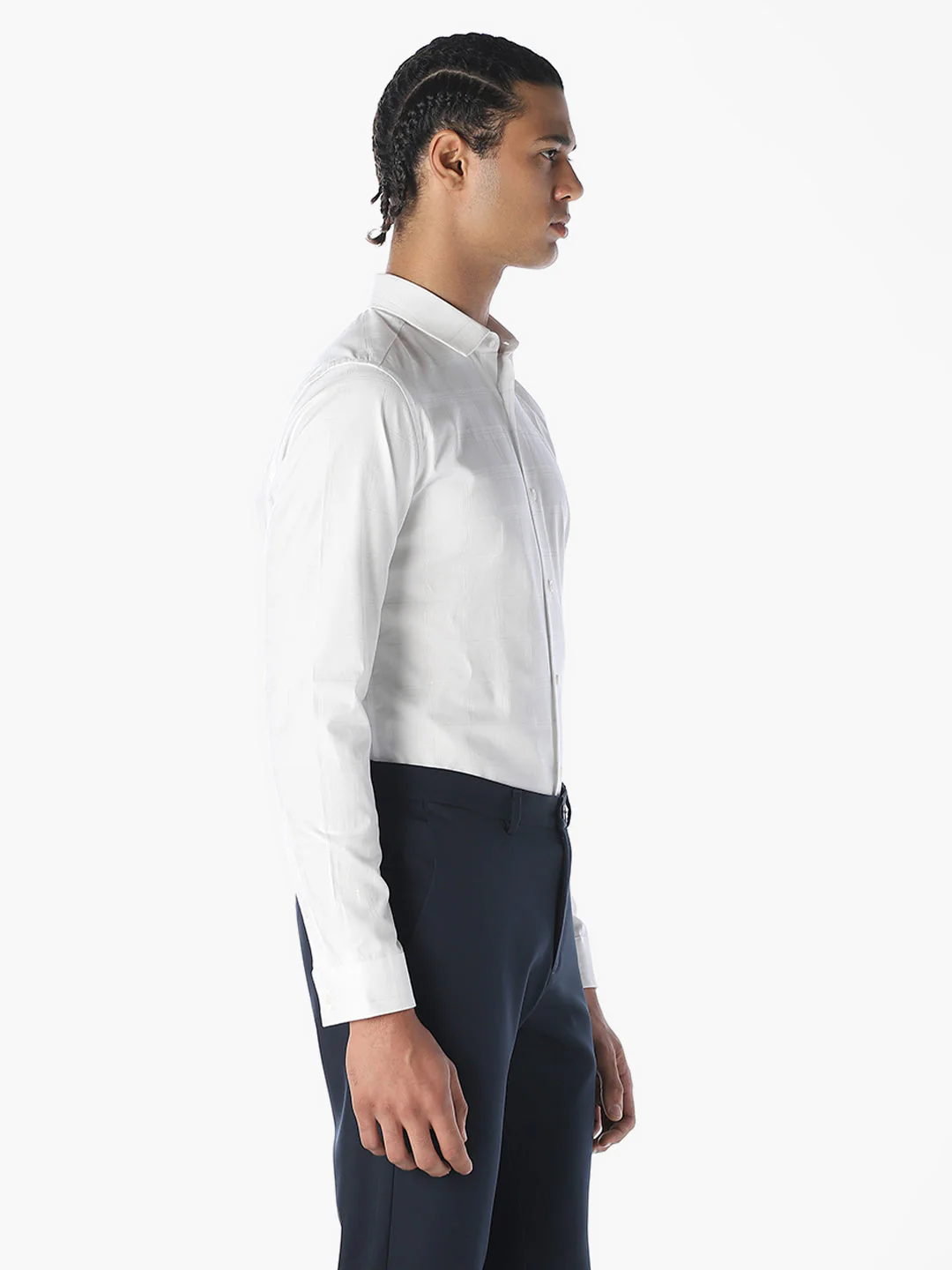 White Jacquard Check Shirt - Image 3