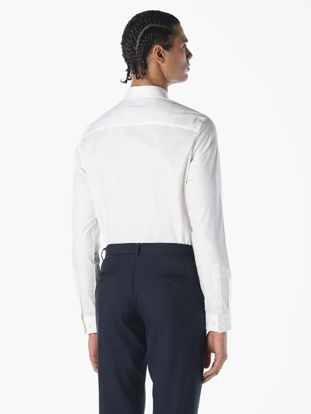 White Jacquard Check Shirt - Image 4
