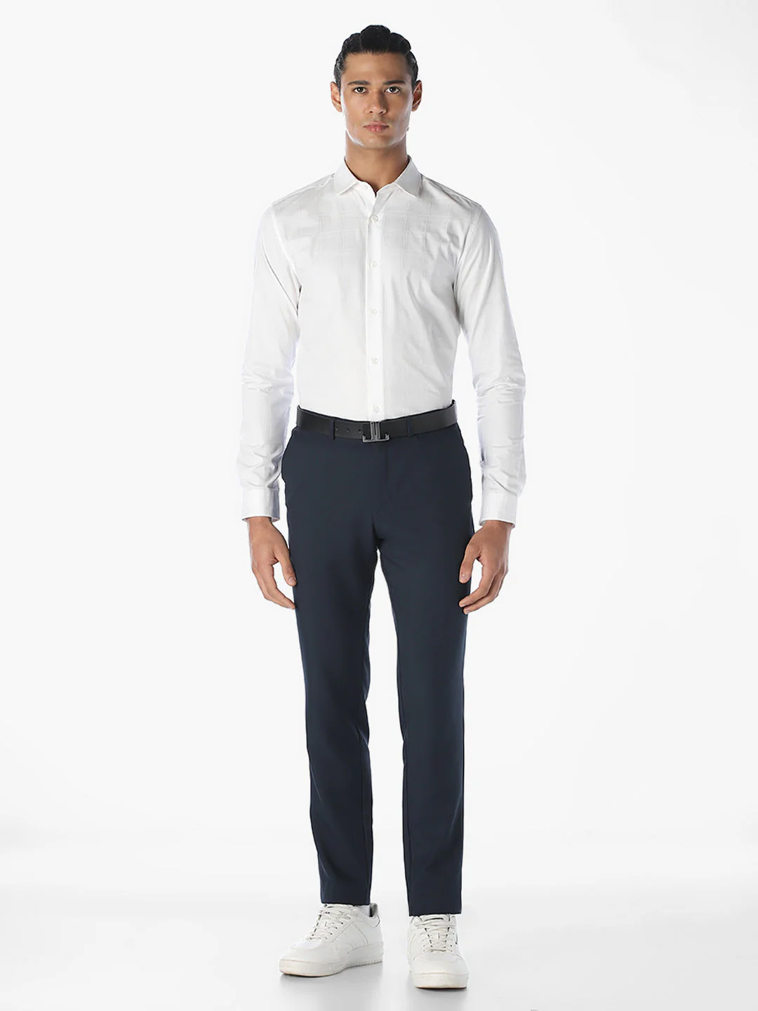 White Jacquard Check Shirt - Image 6