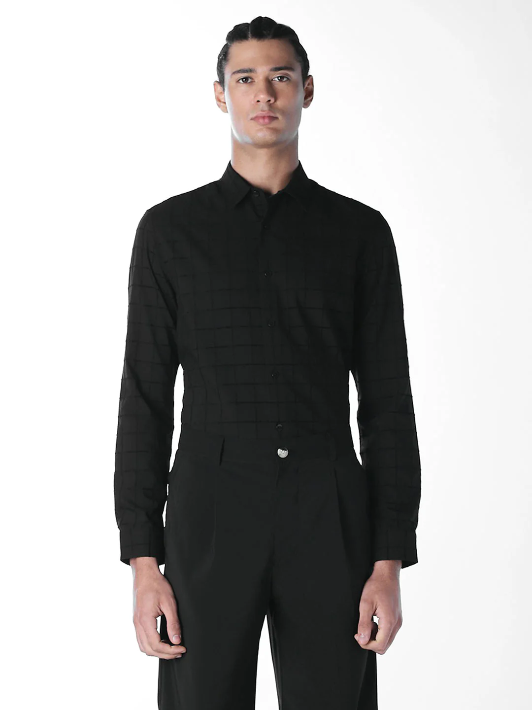 Black Jacquard Check Shirt - Image 2