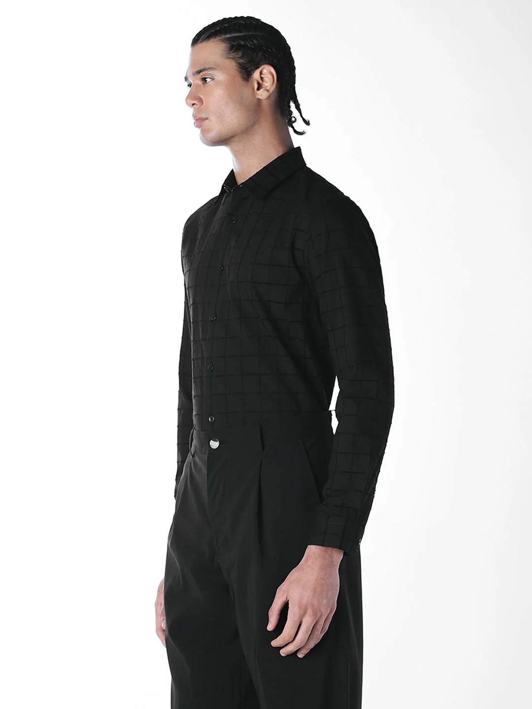 Black Jacquard Check Shirt - Image 3
