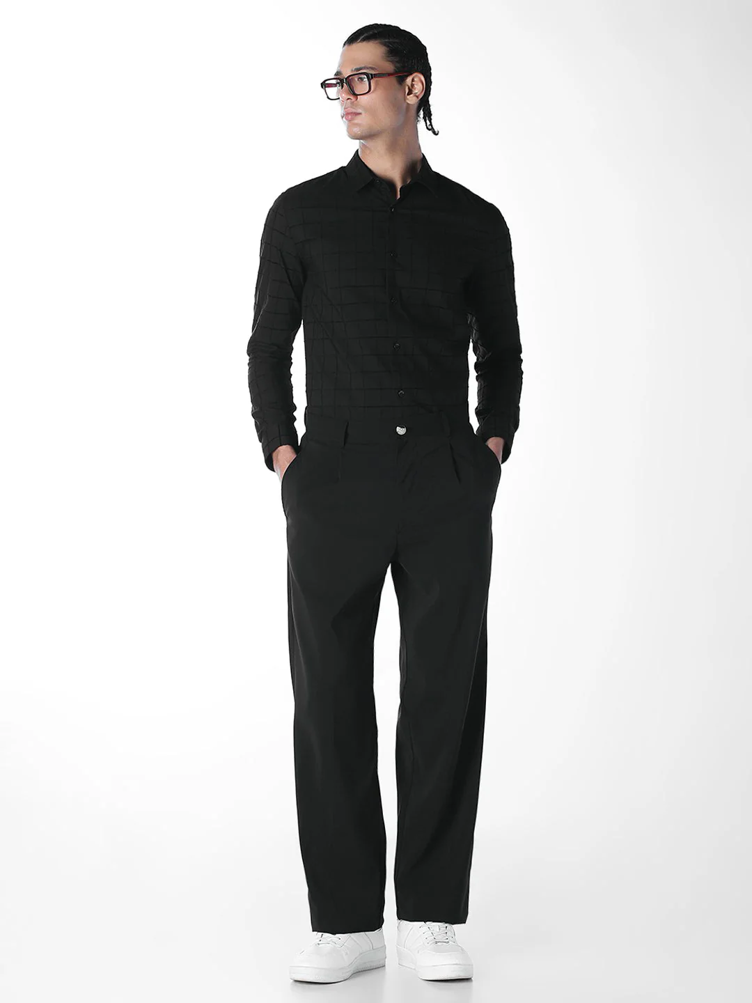 Black Jacquard Check Shirt - Image 6