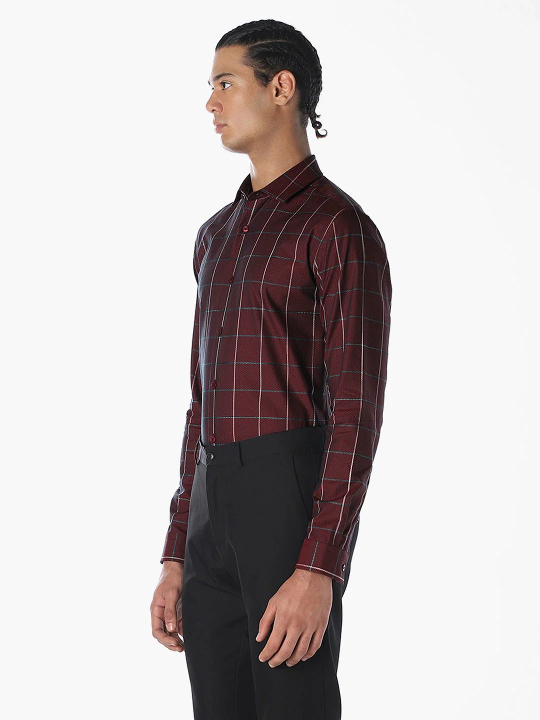 Burgundy Checked Cotton Shirt - Image 3