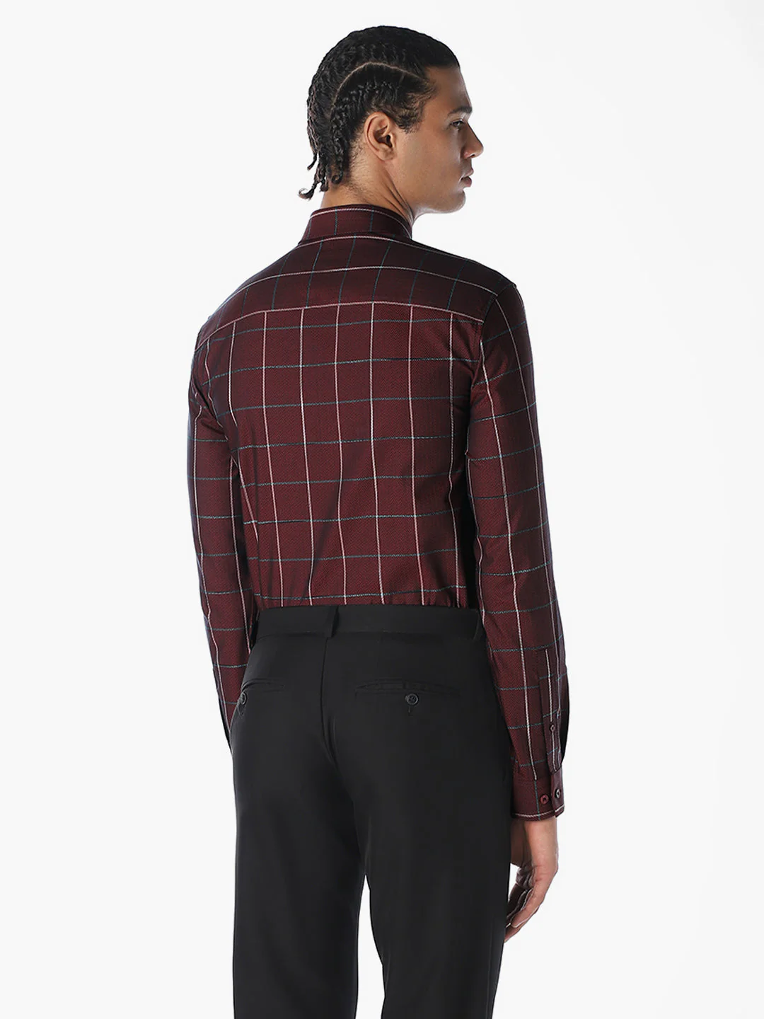 Burgundy Checked Cotton Shirt - Image 4