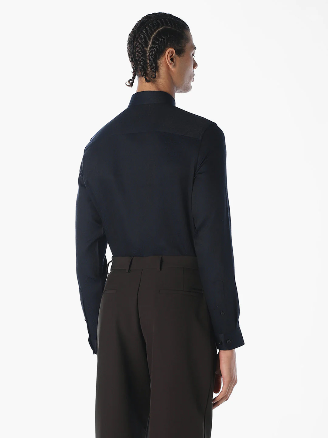 Navy Blue Cotton Slim Shirt - Image 4