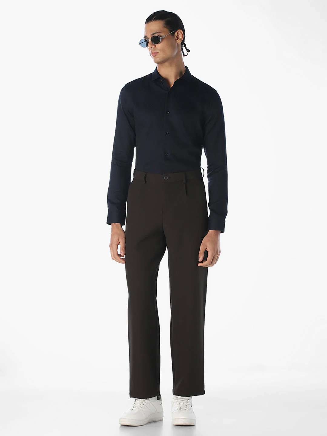 Navy Blue Cotton Slim Shirt - Image 6