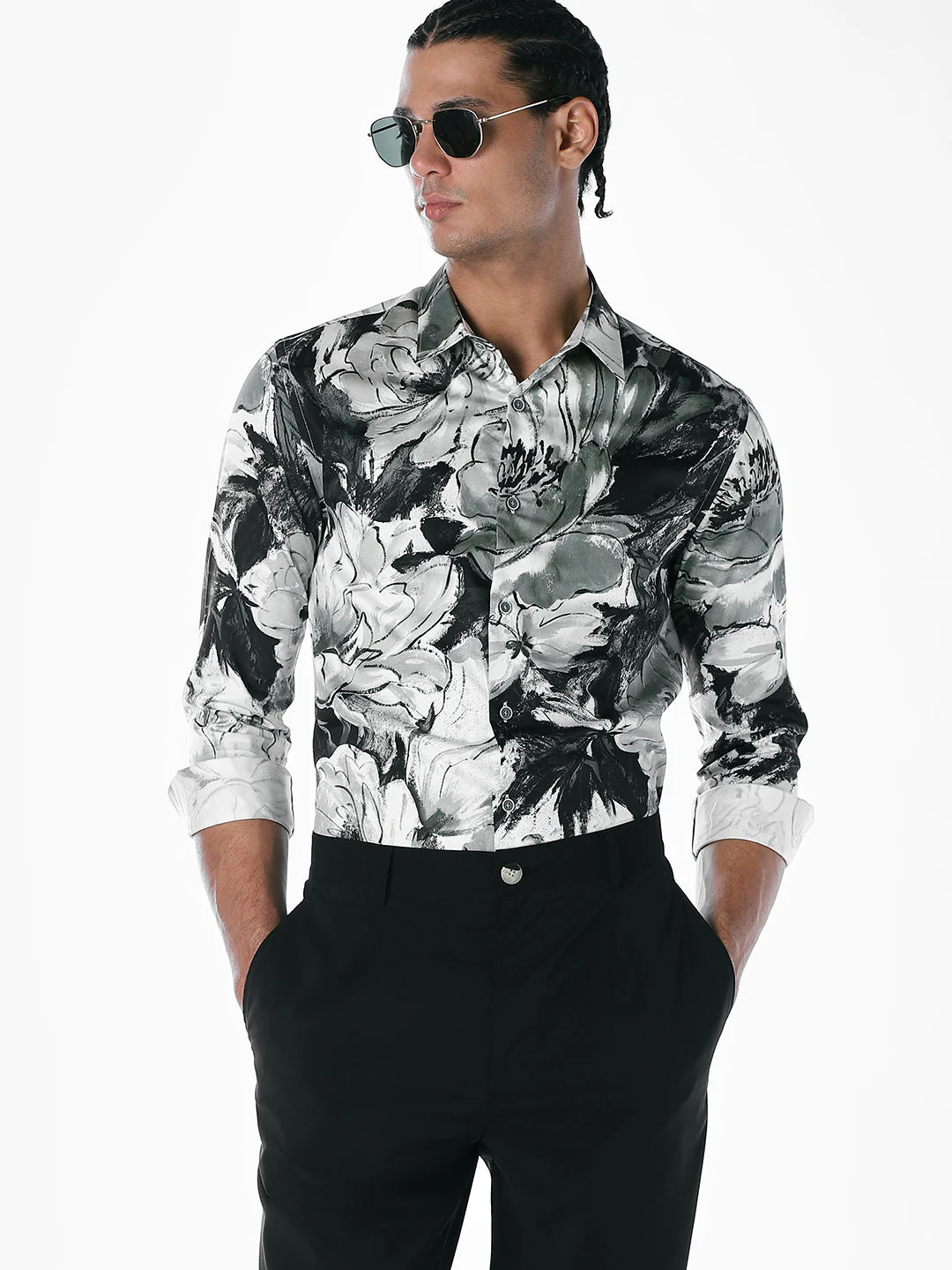 Blue Printed Slim Fit Shirt