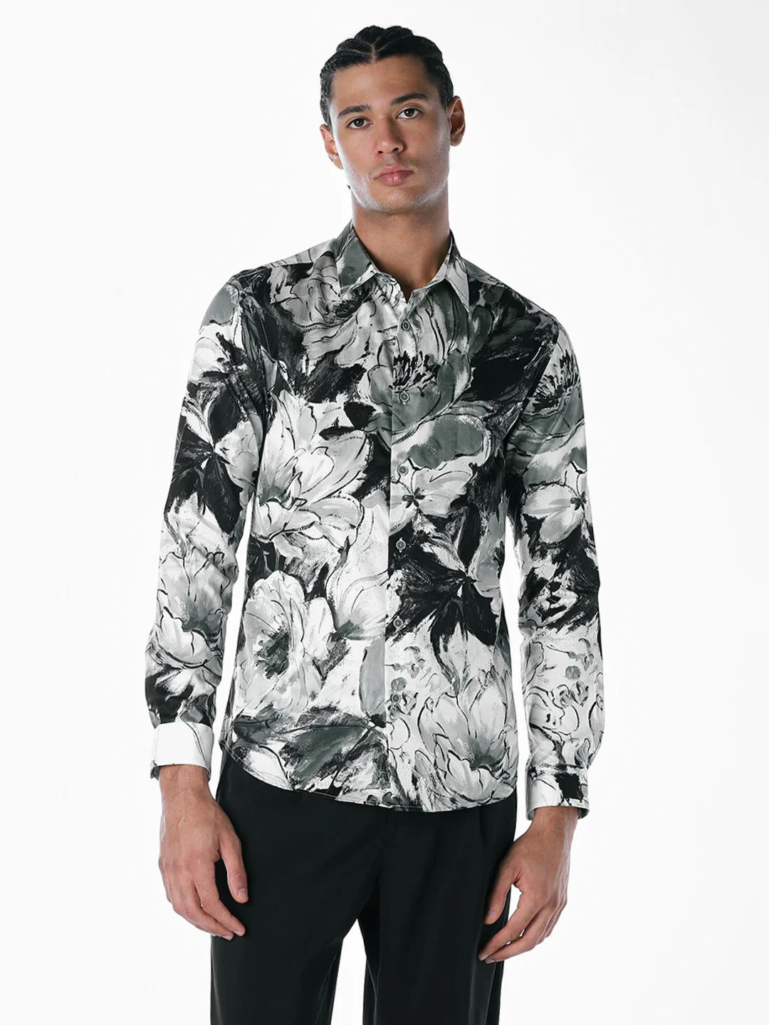 Blue Printed Slim Fit Shirt - Image 2