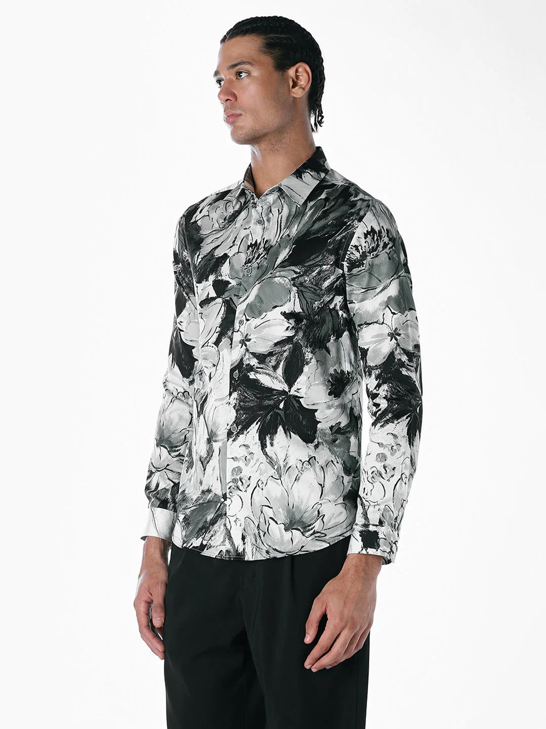 Blue Printed Slim Fit Shirt - Image 3