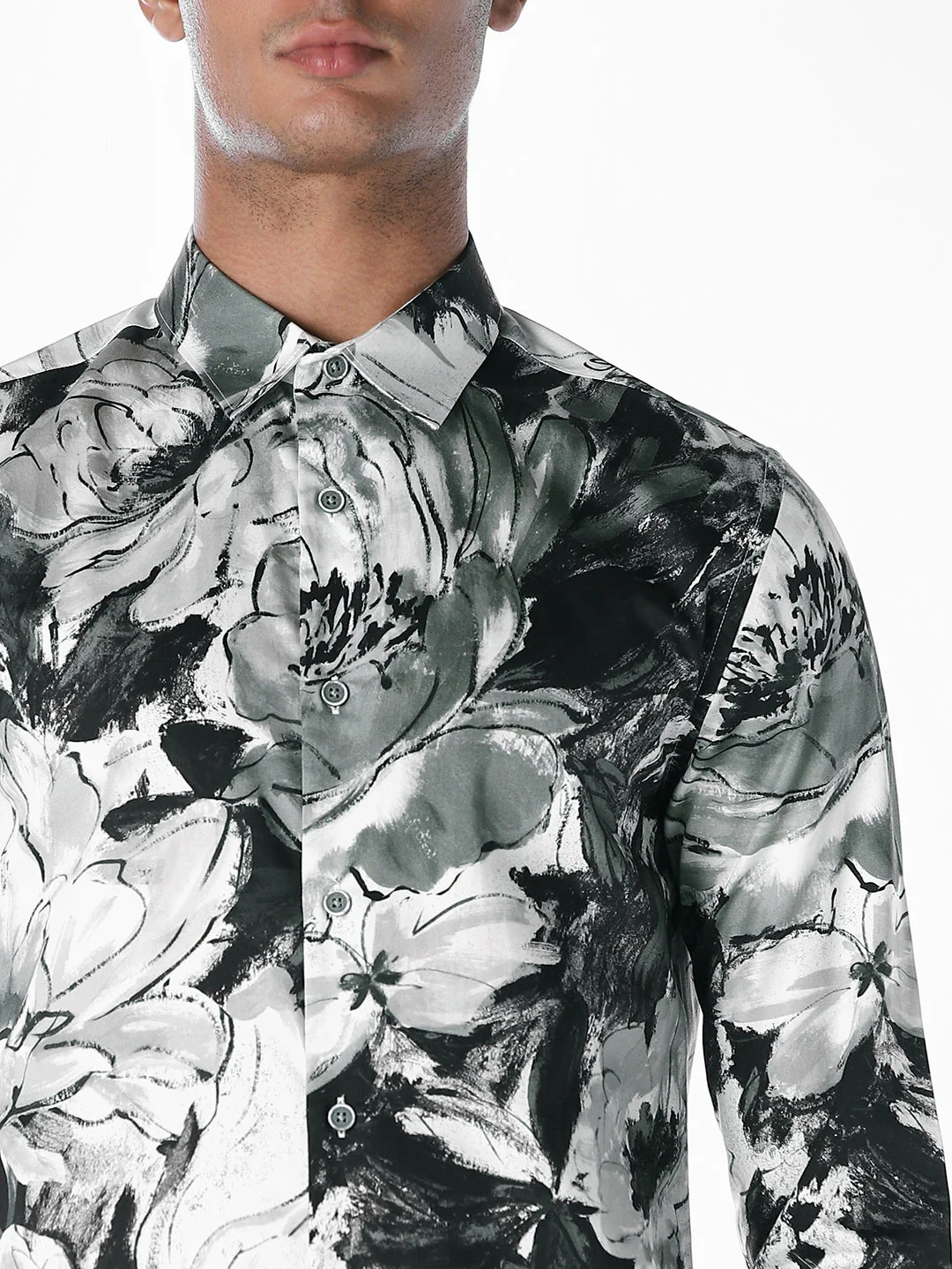 Blue Printed Slim Fit Shirt - Image 5