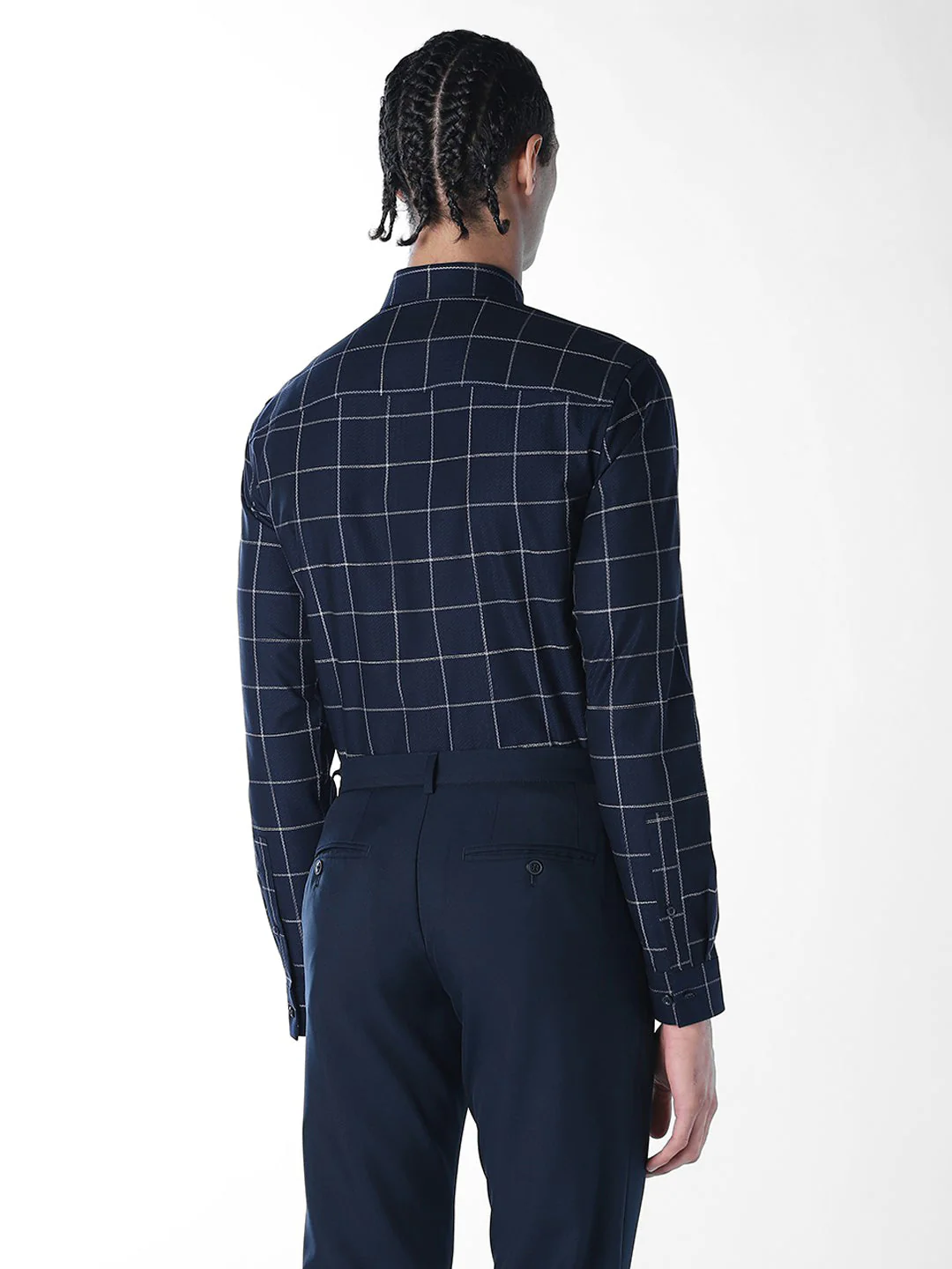 Navy Check Slim Fit Shirt - Image 4