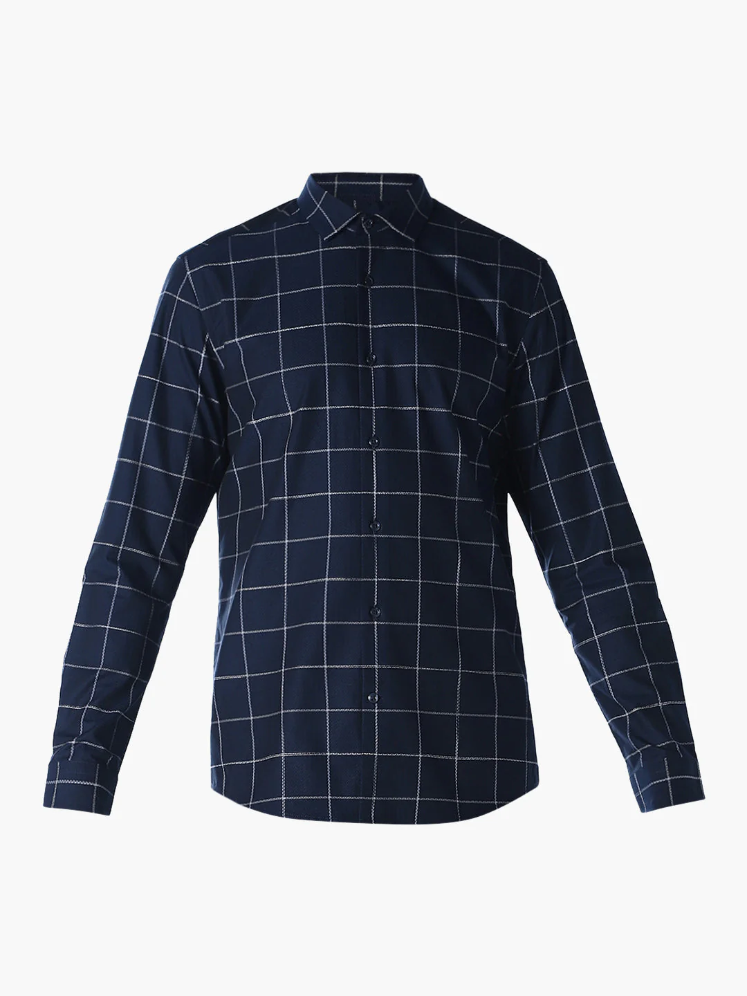 Navy Check Slim Fit Shirt - Image 7