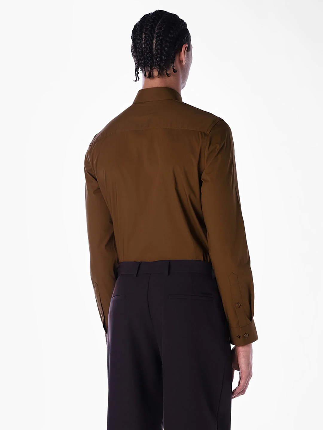 Cotton-Stretch Slim Fit Shirt - Brown - Image 4