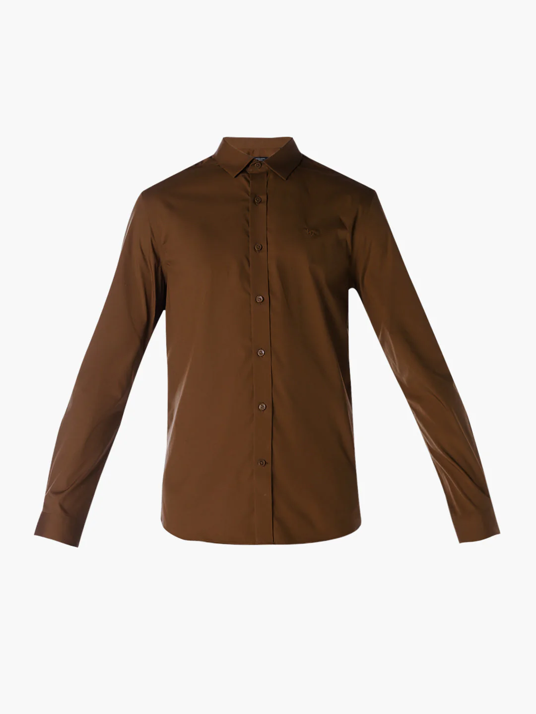 Cotton-Stretch Slim Fit Shirt - Brown - Image 7