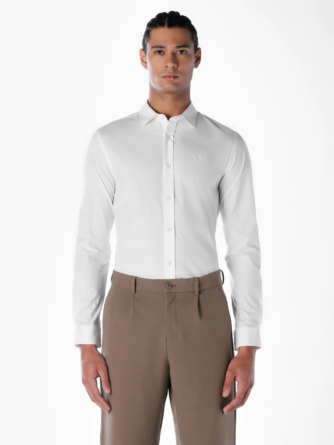 Cotton-Stretch Slim Fit Shirt - White - Image 2