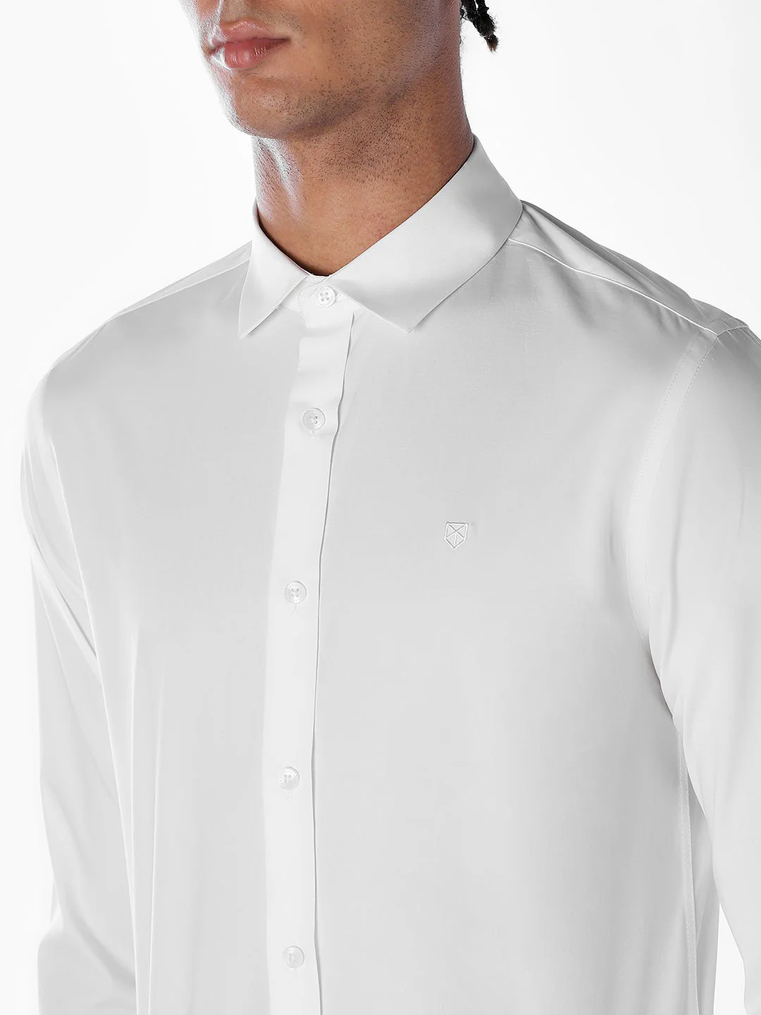 Cotton-Stretch Slim Fit Shirt - White - Image 5