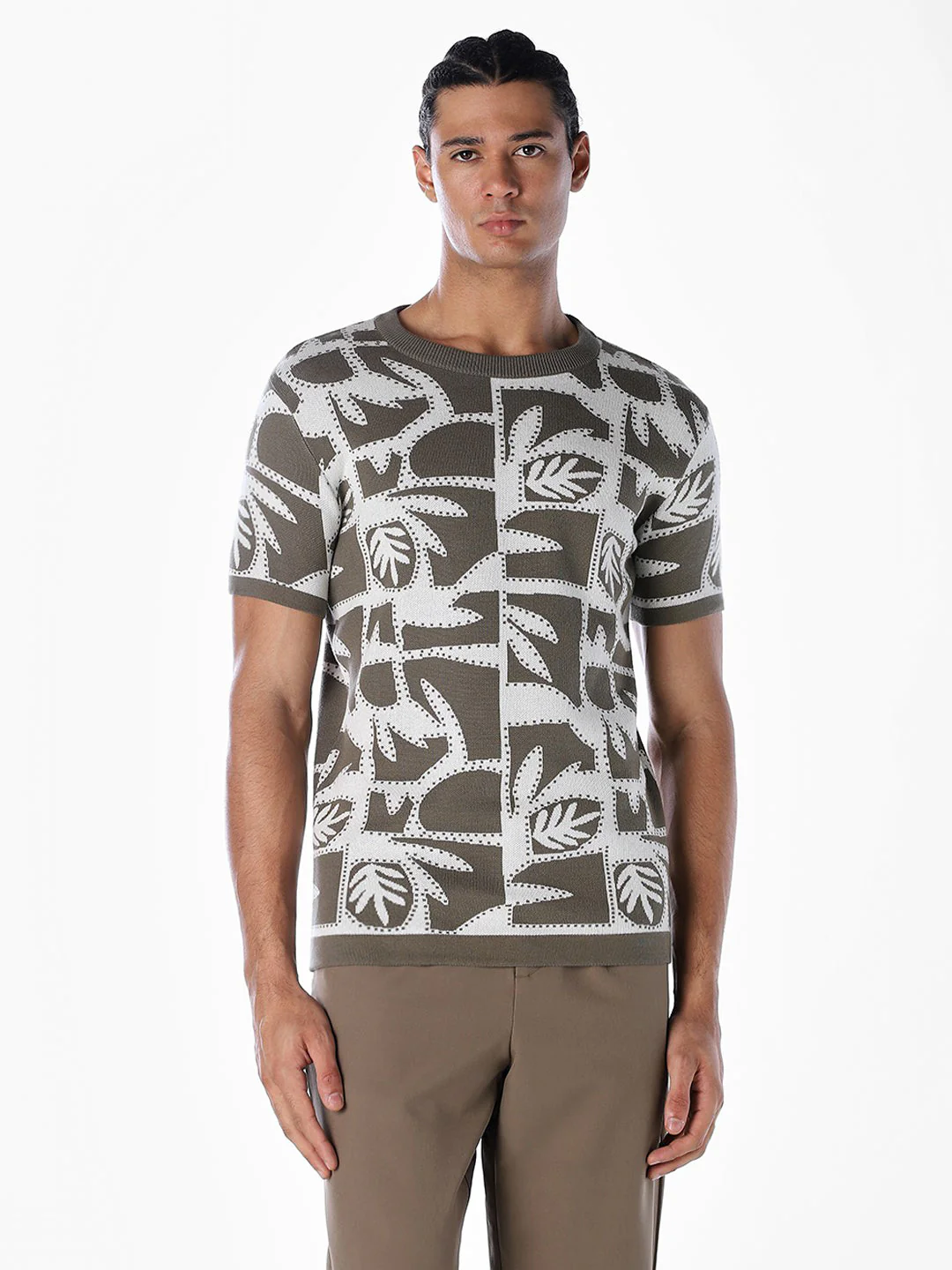 Jacquard Printed Cotton Pullover - Green - Image 2