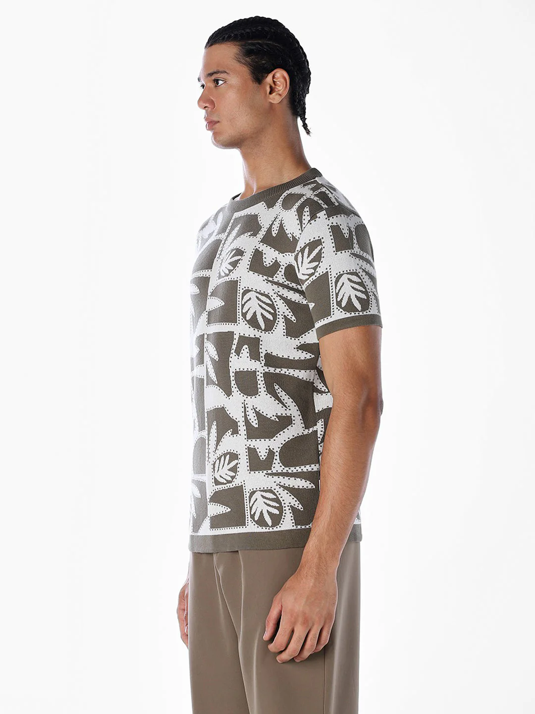 Jacquard Printed Cotton Pullover - Green - Image 3