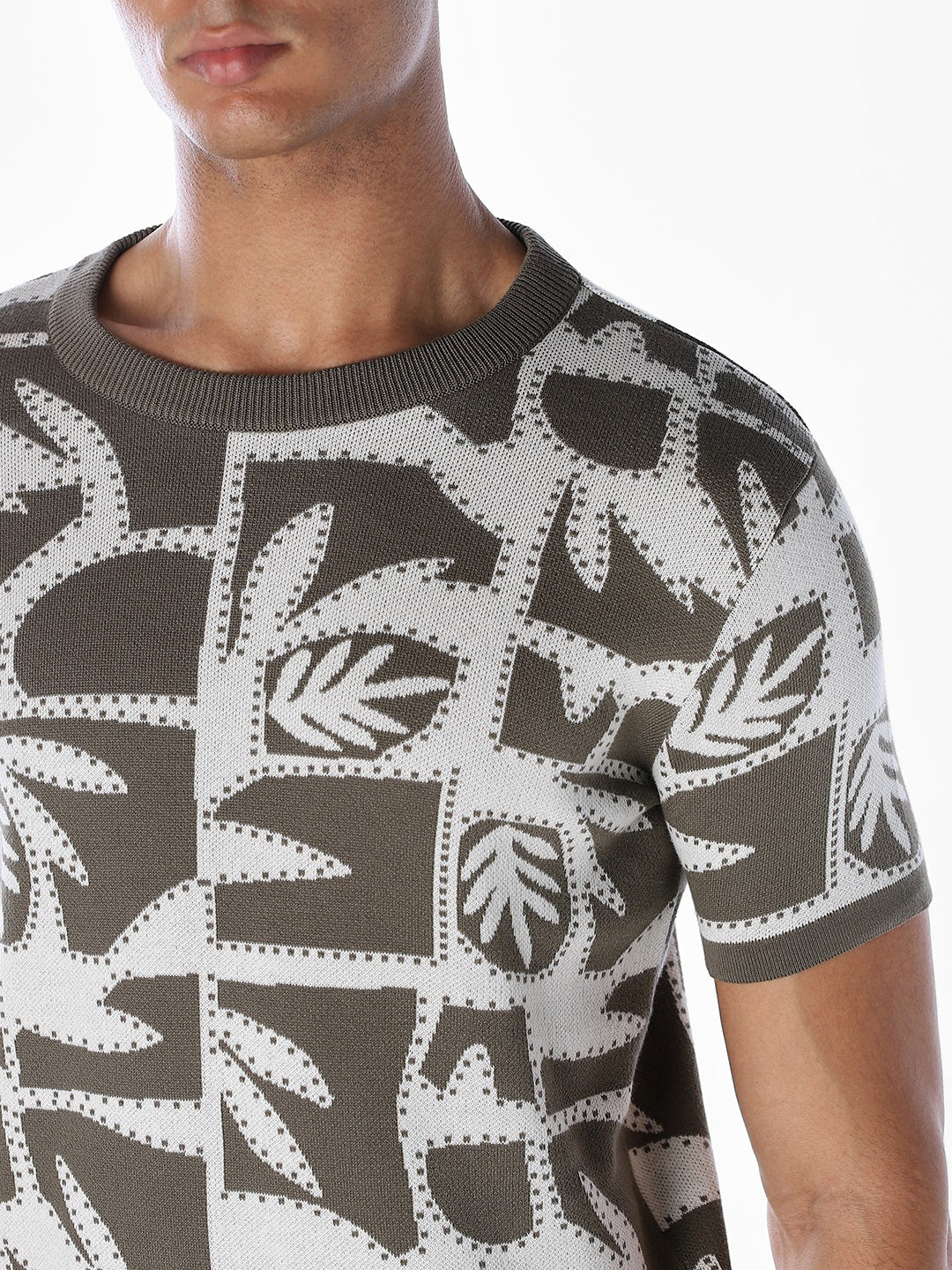 Jacquard Printed Cotton Pullover - Green - Image 5